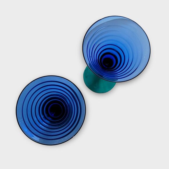 Pier 1 Cobalt Blue Teal Stem Beehive Wine Glasses Water Goblet 2 Pcs 9 Inches - Picture 8 of 12